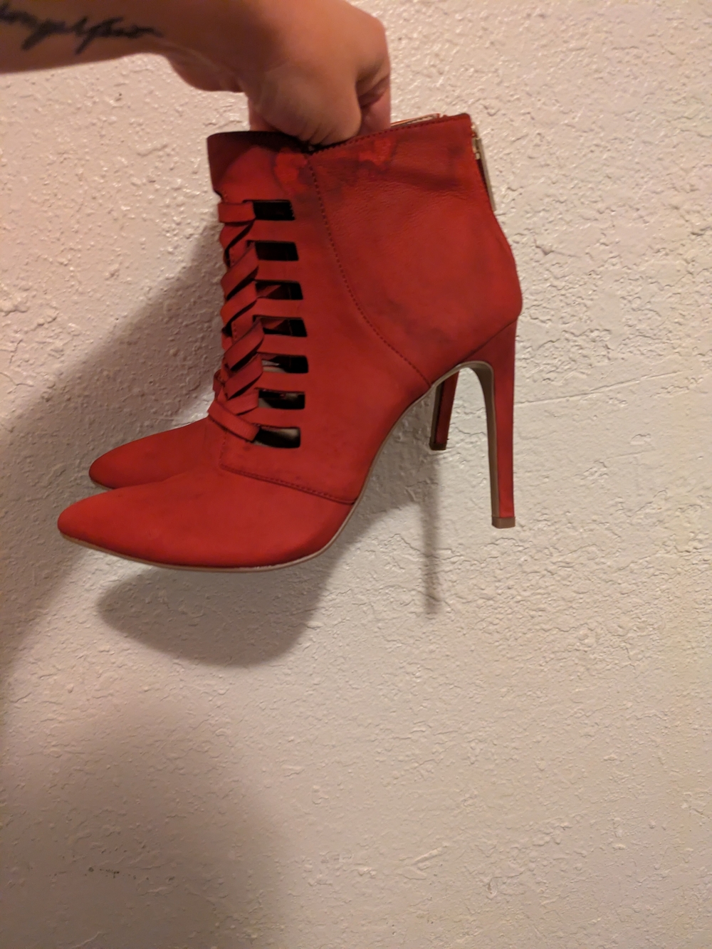 BCBGeneration Red Pointed-Toe Lace-Up Stiletto Ankle Booties